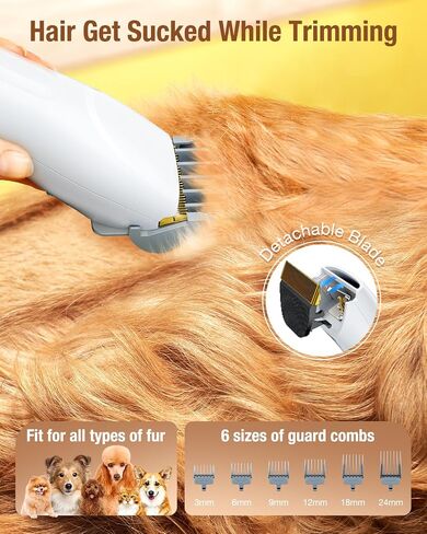 LABIGO Dog Grooming Vacuum Kit, 1.8L Pet Grooming Kit with 3 Suction Levels, Low Noise Dog Hair Vacuum with 4 Pet Grooming Tools for Pet Hair Removing, Home Cleaning in Saudi Arabia