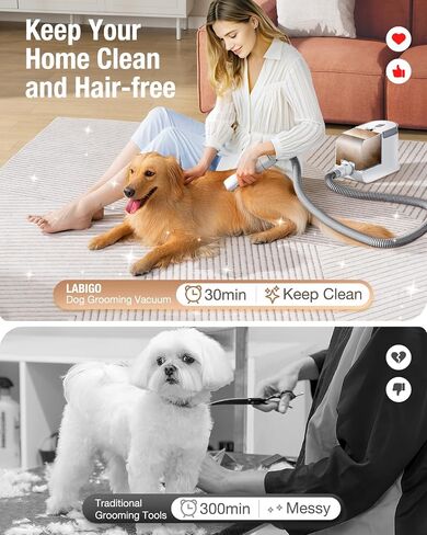 LABIGO Dog Grooming Vacuum Kit, 1.8L Pet Grooming Kit with 3 Suction Levels, Low Noise Dog Hair Vacuum with 4 Pet Grooming Tools for Pet Hair Removing, Home Cleaning in Saudi Arabia