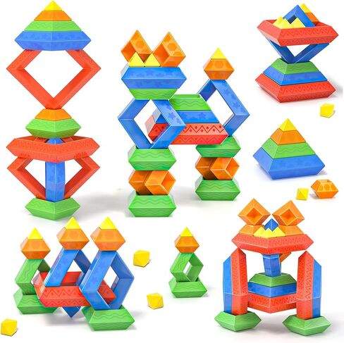 Blocks Building Toys for Toddlers 1-3 3-5, Montessori Pyramid Stacking Blocks Preschool Educational Toys for Ages 2 3 4 5 6 Boys & Girls Learning Stem Sensory Toys Kids Birthday, 45PCS in Saudi Arabia