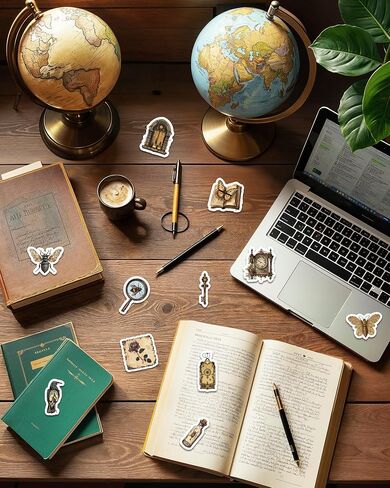 50Pcs Vintage Dark Academia Stickers, Steampunk Medieval Goth Stickers Pack, Non-Repeating Designs of Insect Specimens, Crows, Bats, Vintage Keys Clocks, Scrapbooking Journal Sticker for Adults in Saudi Arabia