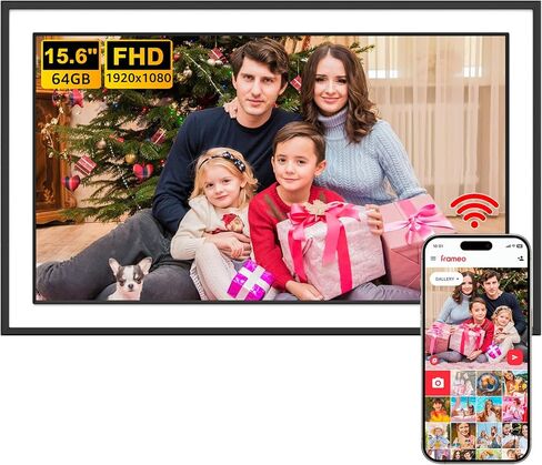 إطار صورة رقمي كبير من Frameo مقاس 15.6 بوصة 64BG واي فاي، شاشة لمس عالية الدقة 1920x1080 IPS كاملة الوضوح، تدوير تلقائي مثبت على الحائط، مشاركة الصور/مقاطع الفيديو وإرسال أطيب التمنيات عبر تطبيق مجاني، للأم in Kuwait