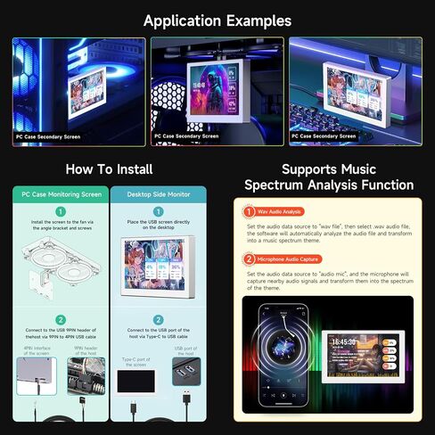 شاشة Waveshare USB مقاس 8.8 بوصة، دقة 1920 × 480، شاشة ثانوية لجهاز الكمبيوتر / شاشة RGB محيطة لسطح المكتب، لوحة IPS، مع وظيفة تحليل طيف الموسيقى، واجهة من النوع C، حافظة معدنية CNC، فضي in Saudi Arabia
