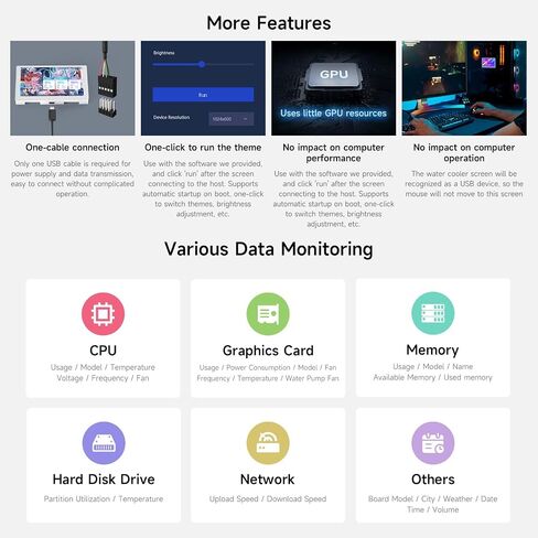 شاشة Waveshare USB مقاس 8.8 بوصة، دقة 1920 × 480، شاشة ثانوية لجهاز الكمبيوتر / شاشة RGB محيطة لسطح المكتب، لوحة IPS، مع وظيفة تحليل طيف الموسيقى، واجهة من النوع C، حافظة معدنية CNC، فضي in Saudi Arabia