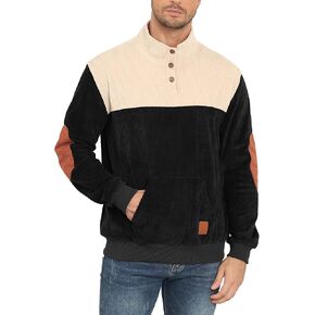 Men's Quarter Button Sweatshirts with 3 Pockets Stand Collar Pullover Sweater Quilted Jacket Henley Waffle Knit