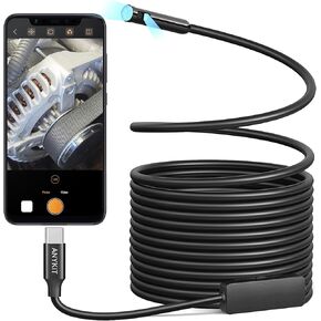 Dual Lens Endoscope Camera with Light, Anykit USB Borescope with 8 Adjustable LED Lights, Endoscope with 23ft Semi-Rigid Snake Camera, IP67 Waterproof USB Inspection Camera for Phone & Tablet