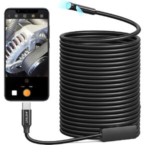 كاميرا منظار داخلي بعدسة مزدوجة مع ضوء، Anykit USB Borescope مع 8 مصابيح LED قابلة للتعديل، منظار داخلي مع كاميرا ثعبان شبه صلبة بطول 23 قدمًا، كاميرا فحص USB مقاومة للماء IP67 للهاتف والكمبيوتر اللوحي in Kuwait