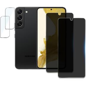 [2+2 Pack] Privacy Screen Protector for Samsung Galaxy S22 Plus 5G, Anti-Spy Shatterproof Tempered Glass with Camera Lens Tempered Glass 9H Hardness Bubble Free