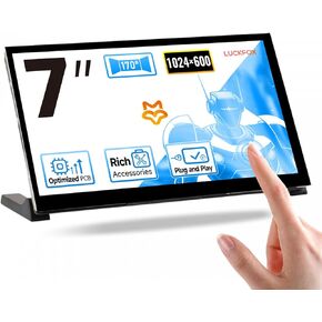 KLAYERS LUCKFOX Touchscreen for Raspberry Pi,7 inch HDMI 1024x600 Portable Monitor Compatible with Raspberry Pi 5/4/4B/3/3B/Zero 2 W/All Pi Version,Plug & Play LCD IPS Display with Stand