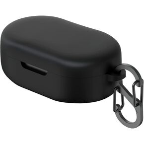 Geekria Silicone Case Cover Compatible with JBL Quantum TWS True Wireless Earbuds, Earphones Skin Cover, Protective Carrying Case with Keychain Hook, Charging Port Accessible (Black)