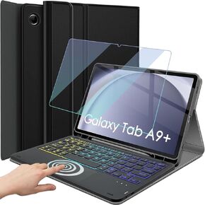 Backlit Touchpad Keyboard Case for Samsung Galaxy Tab A9 Plus 11 Inch 2023 Release, 3-Zone Backlit Wireless Keyboard with Slim Stand Cover Case with Screen Protector for 11" Tab A9+ SM-X210/X216/X218