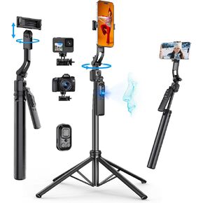 68'' Auto Face Tracking Tripod for iPhone with Remote & Gesture Control,360°Rotating All-in-1 Extendable Selfie Stick for iPhone Tripod Stand for Video Recording,Applied to Tiktok YouTube