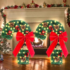 2 Pack Christmas Decorations,Cross Christmas Wreaths with Light,DIY Christmas Ornaments for Winter Holiday Christmas New Year Party Indoor Outdoor Decorations(Battery not Included)