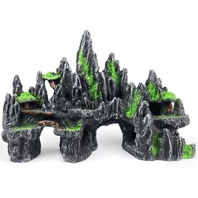 Aquarium Mountain View Stone Ornament - Aquarium Rock Decor for Large Fish Tank,Aquarium Decorations Extra Large and Tall,Extra Large Aquarium Decoration for Fish Tank - 12.2 Inches Long