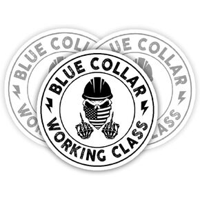 SODAVA (3Pcs) Blue Collar Working Class Sticker, Skull Worker American Flag Middle Finger Stickers for Laptop Water Bottle Phone Accessory Boat Car Bumper Window Helmet, Stickers 3"x4".