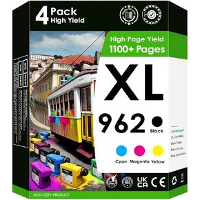 HP 962xl Ink Cartridges. Works Well with Officejet Pro 9010, 9012, 9013, 9014, 9015e, 9016, 9018, 9019, 9020, 9025 Printers. 4 Pack (Black, Cyan, Magenta, Yellow)