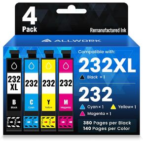 Remanufactured 232XL 232 Ink Cartridges Combo Pack Replacement for Epson 232 T232XL 232XL Works with Expression Home XP-4200 XP400 XP-4205 XP4205 Workforce WF-2950 WF-2930 Printer