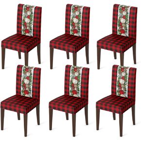 Horaldaily 4PCS Christmas Dining Chair Covers,Red Buffalo Plaid Christmas Balls Stretch Removable Washable Slipcover Chair Protector for Dining Room Home Decor