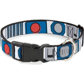 Star Wars Pet Collar, Dog Collar Plastic Buckle, Star Wars R2D2 Bounding Parts White Black Blue Gray Red, 9.5 to 14.5 Inches 0.5 Inch Wide
