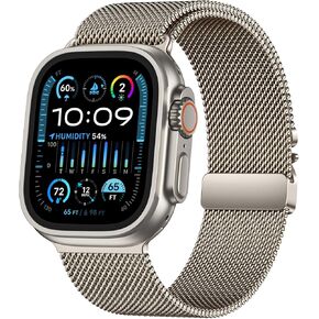 Compatible with Apple Watch Ultra 2/Ultra Band 49mm 46mm 45mm 44mm Men Women, Stainless Steel Mesh Loop with Parachute-style Buckle Metal Strap for iWatch Bands Ultra Series 10 9 8 7 6 5 4 SE