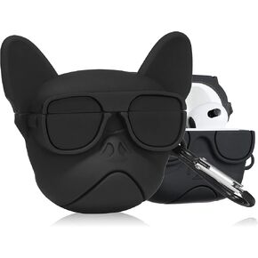 Mulafnxal Case for Airpods 3 3rd Generation Cute Soft Silicone 3D Funny Fun Character for Air pod 3 (2021) Cover Kawaii Designer Cartoon Ring Kits Cases for Kids Boys Girls Teen (Black Glasses Dog)