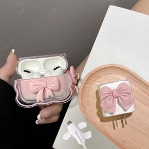 for AirPods Pro(2019 Release) Clear Case 3D Butterfly Bow Cute Earphone Case Women Girl Design for AirPods Case Pink,Soft Protective Cover for AirPods Pro