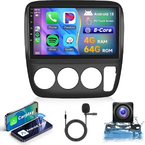 8 Core 4+64G Android Car Radio for Honda CRV 1997-2001 with Wireless Carplay Android Auto Car Stereo, 9’’ Touch Screen Head Unit Mirror Link GPS WiFi Bluetooth FM RDS DSP AHD Backup Camera SWC MIC