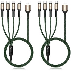 2Pack 4FT Multi Charging Cable 4 in 1 Nylon Universal USB Fast Charge Cord,with 2*iOS/Type-C/Micro Port Adapter, for iPhone 15/14/13 Pro Max iPad Mini 6 Air,Galaxy S23, Phones & Tablets