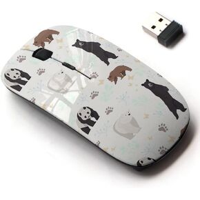 2.4G Wireless Mouse with Cute Pattern Design for All Laptops and Desktops with Nano Receiver - Panda Polar Bear Black