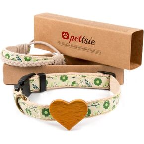 Pettsie Dog Collar Heart, Matching Friendship Bracelet, Adjustable Sizes Small and Medium, Durable and Pet-Friendly Hemp, Soft and Comfortable for Sensitive Skin, Carton Box for Dog Lovers