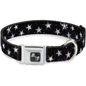 Buckle-Down Dog Collar Seatbelt Buckle Glowing Stars in Space Black Purple White 15 to 26 Inches 1.0 Inch Wide, Multicolor (DC-W30760-L)
