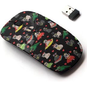 2.4G Wireless Mouse with Cute Pattern Design for All Laptops and Desktops with Nano Receiver - Pugs Princess Nerd King Dragon