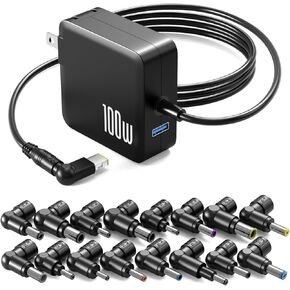 Zolt 100W Universal Portable Laptop Charger Ac Adapter 12V 18.5V 19V 19.5V 20V with 17 Tips for HP Lenovo Dell Asus Acer JBL IBM Samsung Gateway Toshiba Sony Notebook Power Supply Cord, w/5V USB Port