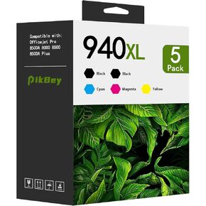 940XL High Yield Ink Cartridges (5-Pack, 2Black/1Cyan/1Magenta/1Yellow) Replacement for HP 940 940XL OfficeJet Pro 8000 8500A 8500 8500A Plus Printers
