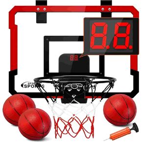 Basketball Hoop Indoor for Kids, Over The Door Mini Basketball Hoop with Electronic Scoreboard & 3 Balls, Door Room Basketball Hoop Basketball Toy for Kids Boys Teens