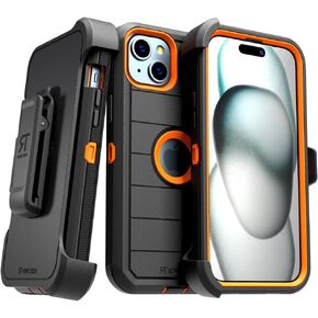 for Apple iPhone 15 Case with Clip Belt Holster & Kickstand, Screenless Protective Dual-Layer Shockproof for iPhone 15 Belt Case - Black