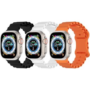 3 Pack Ocean Silicone Compatible with Apple Watch Band 49mm 45mm 44mm 42mm 41mm 40mm 38mm, Breathable Strap Sport Wristband for iWatch Ultra Series 9/8/7/SE/6/5/4/3/2/1 Men