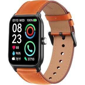 Leather Bands Compatible with IDW13,IDW16,IDW19 Smartwatch Bands, 22mm Soft Genuine Leather Replacement Strap for Fitpolo IDW13/Woneligo W13 Smartwatch Bands,ENOMIR/TOOBUR/MILOUZ/Gydom/Faweio/Veryfit IDW19 Smartwatch Bands