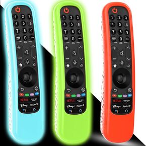 3Pack Case Cover for LG Magic Remote 2021-2024, Silicone Skin Sleeve for LG Smart TV Remote Control MR24GN MR23GA MR22GA AN-MR21GA Glow in The Dark Blue Green Red