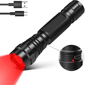 WINDFIRE Red Light Flashlight LED Rechargeable Hunting Tactical Red Flashlights Predator Light 250 Yards Red Beam Signal Flashlight Single Mode Waterproof Torch for Night Vision, Aviation, Astronomy