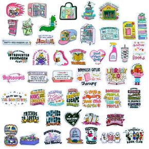 50PC Cute Book Bookish Stickers Pack for Kindle iPad ComputerJournal Sticker Dark Romance Decals Vintage Themed Fantasy Romantasy Halloween Christmas Genre Thriller Bundle Bulk Accessories