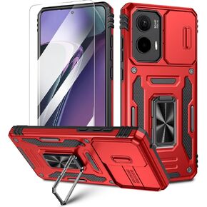 Maxdara for Moto G Stylus 5G 2024 Camera Cover Case + Screen Protector(1 Pack), Motorola Moto G Stylus 5G 2024 Case with Built-in 360°Rotate Ring Stand Magnetic Car Mount Cover Case, Red