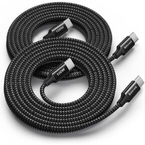 USBC to USBC Cable 100W [10FT/2-Pack], Long USB C Fast Charging Cable Braided for MacBook Pro 2020 2023, for iPhone 16 15 Pro Max, for Samsung Galaxy S24 Ultra S23, Pixel and More