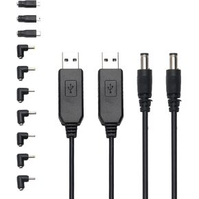 AITRIP 2pcs USB DC 5V to 12V Step Up Power Cable(3FT) Universal DC 5.5x2.1mm Plug Jack Charging Cable with 10 Connector for 5.5 x 2.1mm AC Power Adapter
