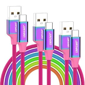 USB C Cable 3-Pack [10ft+6.6ft+3.3ft] USB A to Type C Cable Fast Charging Colourful Rainbow Braided USB C Charging Cord for Samsung Galaxy S22 S21 S20 S10 S10e S9 Plus S8 Note 10 9 8 A5 A7 LG