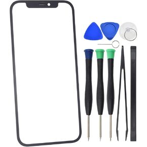 Outer Front Glass Cover Screen Replacement for iPhone 12 with Installed Optical Clear Adhesive Black 6.1"
