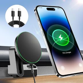 15W Wireless Fast Charging Phone Mount Holder for Tesla Model Y Model 3, Magnetic Charger Compatible with iPhone 12 to 16 Series and Android Phones, with 5ft C to C Cable
