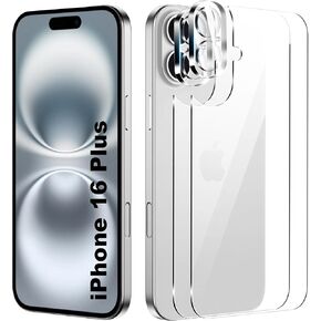 for iPhone 16 plus 6.7 inch Screen Protector,[2+2 Pack] Back Screen Protector+Camera Lens Protector,Tempered Glass,Bubble-Free,Anti-Scratch