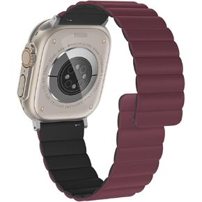 Silicone Magnetic Watch Strap Compatible with Apple Watch Band 49mm 46mm 45mm 44mm 42mm 41mm 40mm 38mm, Waterproof Sport Wristband for iWatch Ultra 2 Series 10 9 8 7 6 5 4 3 2 1, Wine Red Black