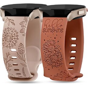 عبوتان من الأساور المنقوشة بالزهور من Minyee متوافقة مع ساعة Samsung Galaxy Watch 7/6/5/4/FE/Active 2 40 مم 44 مم/ساعة 6 كلاسيكية 43 مم 47 مم/ساعة 5 برو 45 مم، حزام رياضي فاخر من السيليكون 20 مم للنساء in Kuwait