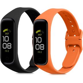 kwmobile Straps Compatible with Samsung Galaxy Fit 2 Straps - 2x Replacement Silicone Watch Bands - Black/Dark Slate